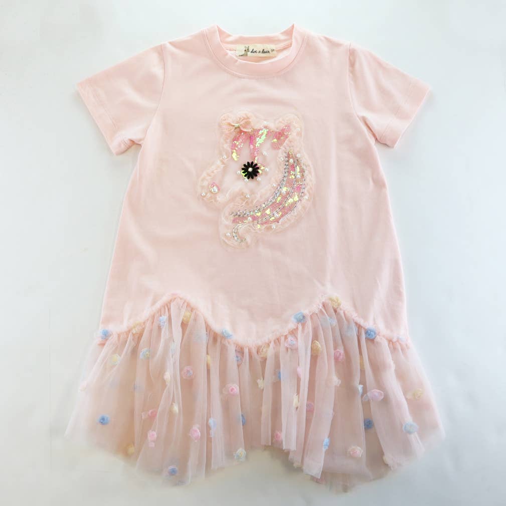 unicorn mesh dress Girls Size 4-6 Mesh Hem Unicorn Dress – Billiboo.com